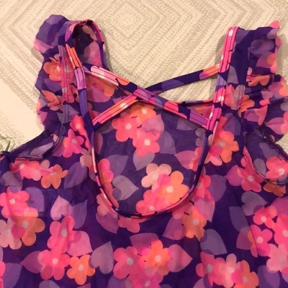 Hula Star Girls Mesh Floral Purple & Pink Cover-up